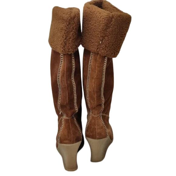 Y2K Kenneth Cole Brown Suede Knee High Wedge Boots Size US 6 - Picture 4 of 9